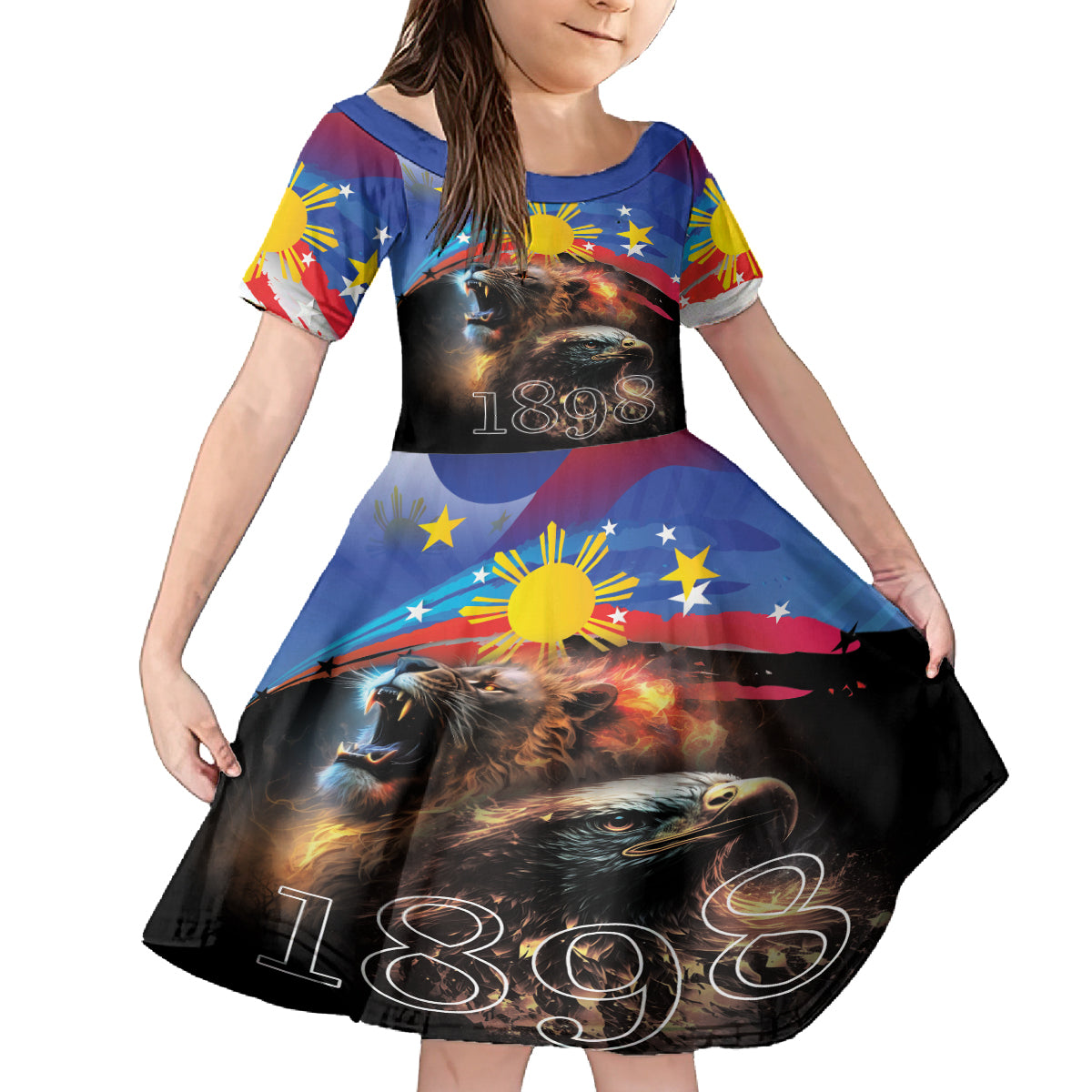Philippines Lion and Eagle 1898 Kid Short Sleeve Dress Pilipinas Maligayang Araw ng Kalayaan
