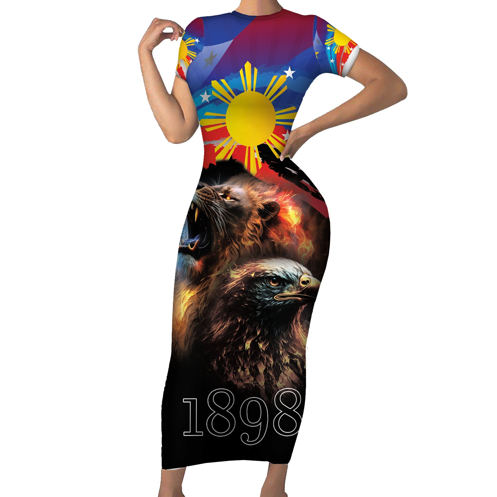 Philippines Lion and Eagle 1898 Short Sleeve Bodycon Dress Pilipinas Maligayang Araw ng Kalayaan