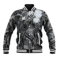 Pacific Beauty Girl Baseball Jacket Black Polyneisan Tribal Vintage Motif