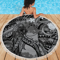 Pacific Beauty Girl Beach Blanket Black Polyneisan Tribal Vintage Motif