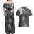 Pacific Beauty Girl Couples Matching Off Shoulder Maxi Dress and Hawaiian Shirt Black Polyneisan Tribal Vintage Motif