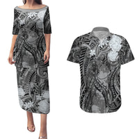 Pacific Beauty Girl Couples Matching Puletasi and Hawaiian Shirt Black Polyneisan Tribal Vintage Motif LT9 Black - Polynesian Pride
