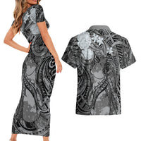 Pacific Beauty Girl Couples Matching Short Sleeve Bodycon Dress and Hawaiian Shirt Black Polyneisan Tribal Vintage Motif LT9 - Polynesian Pride