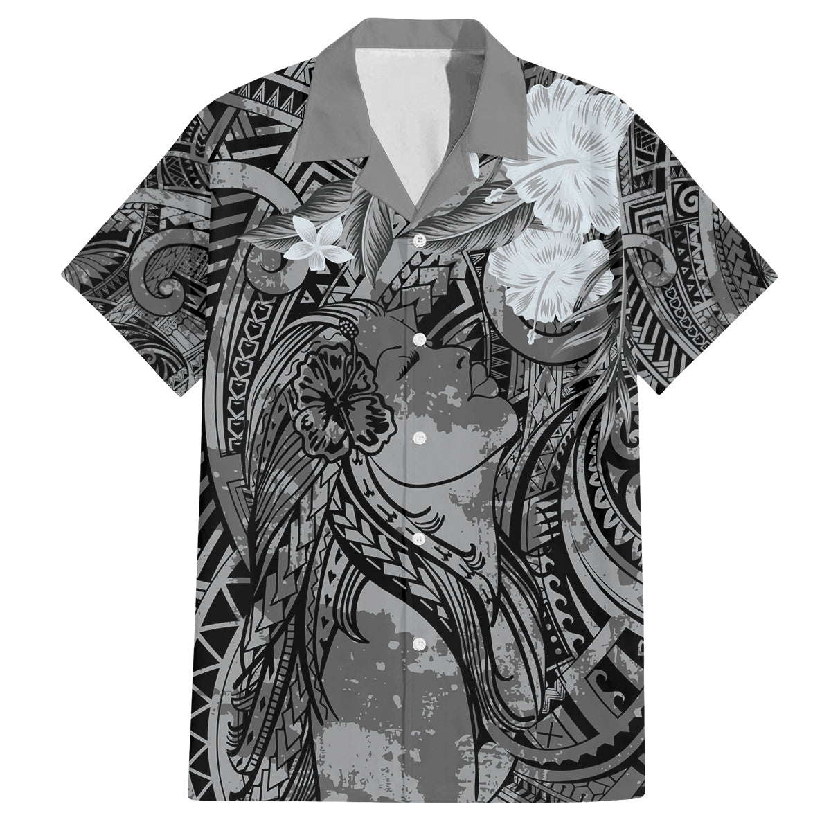 Pacific Beauty Girl Family Matching Off Shoulder Maxi Dress and Hawaiian Shirt Black Polyneisan Tribal Vintage Motif