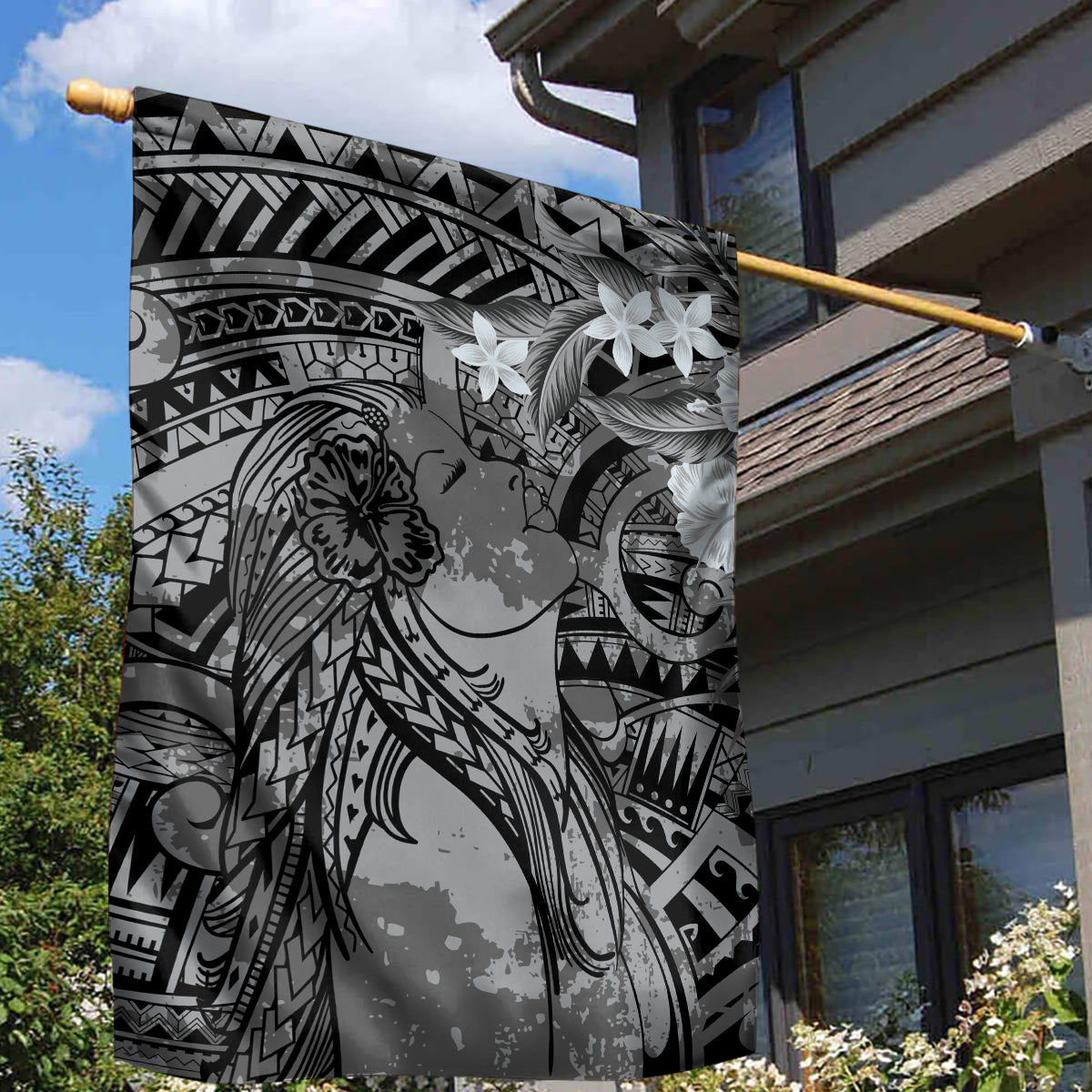 Pacific Beauty Girl Garden Flag Black Polyneisan Tribal Vintage Motif