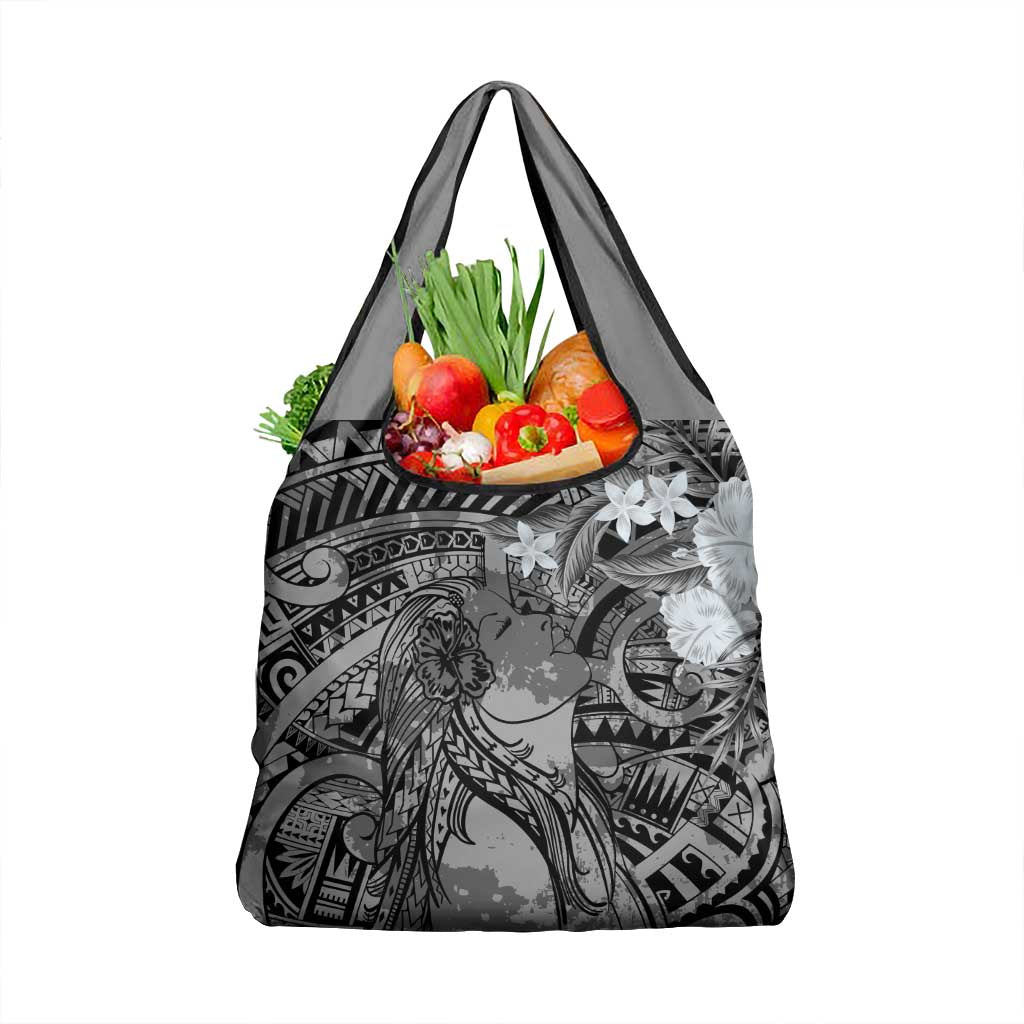 Pacific Beauty Girl Grocery Bag Black Polyneisan Tribal Vintage Motif