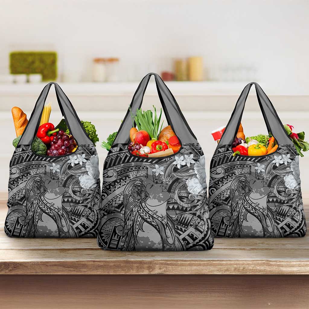 Pacific Beauty Girl Grocery Bag Black Polyneisan Tribal Vintage Motif