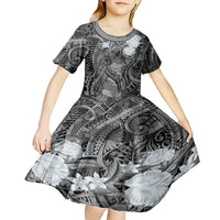 Pacific Beauty Girl Kid Short Sleeve Dress Black Polyneisan Tribal Vintage Motif