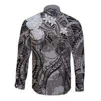 Pacific Beauty Girl Long Sleeve Button Shirt Black Polyneisan Tribal Vintage Motif