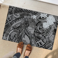 Pacific Beauty Girl Rubber Doormat Black Polyneisan Tribal Vintage Motif