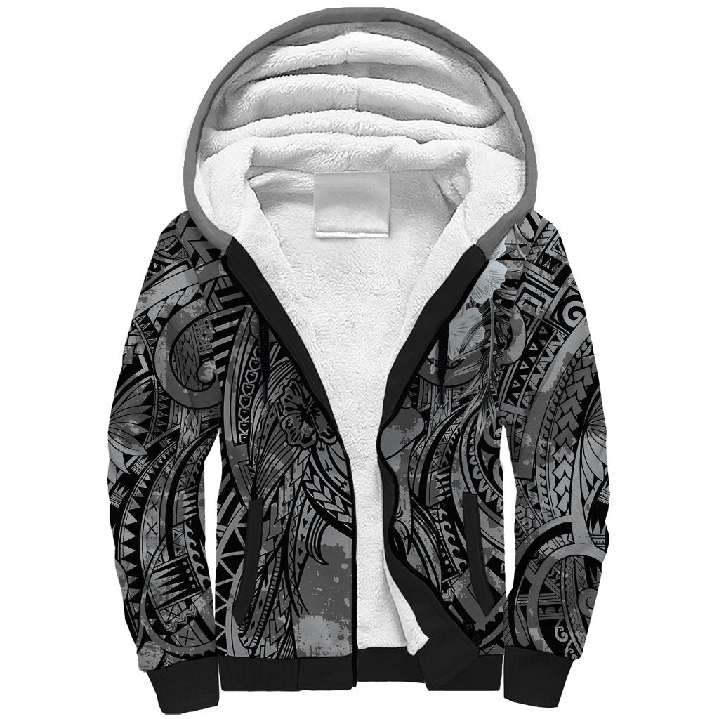 Pacific Beauty Girl Sherpa Hoodie Black Polyneisan Tribal Vintage Motif