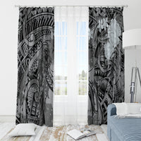 Pacific Beauty Girl Window Curtain Black Polyneisan Tribal Vintage Motif