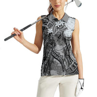 Pacific Beauty Girl Women Sleeveless Polo Shirt Black Polyneisan Tribal Vintage Motif LT9 - Polynesian Pride