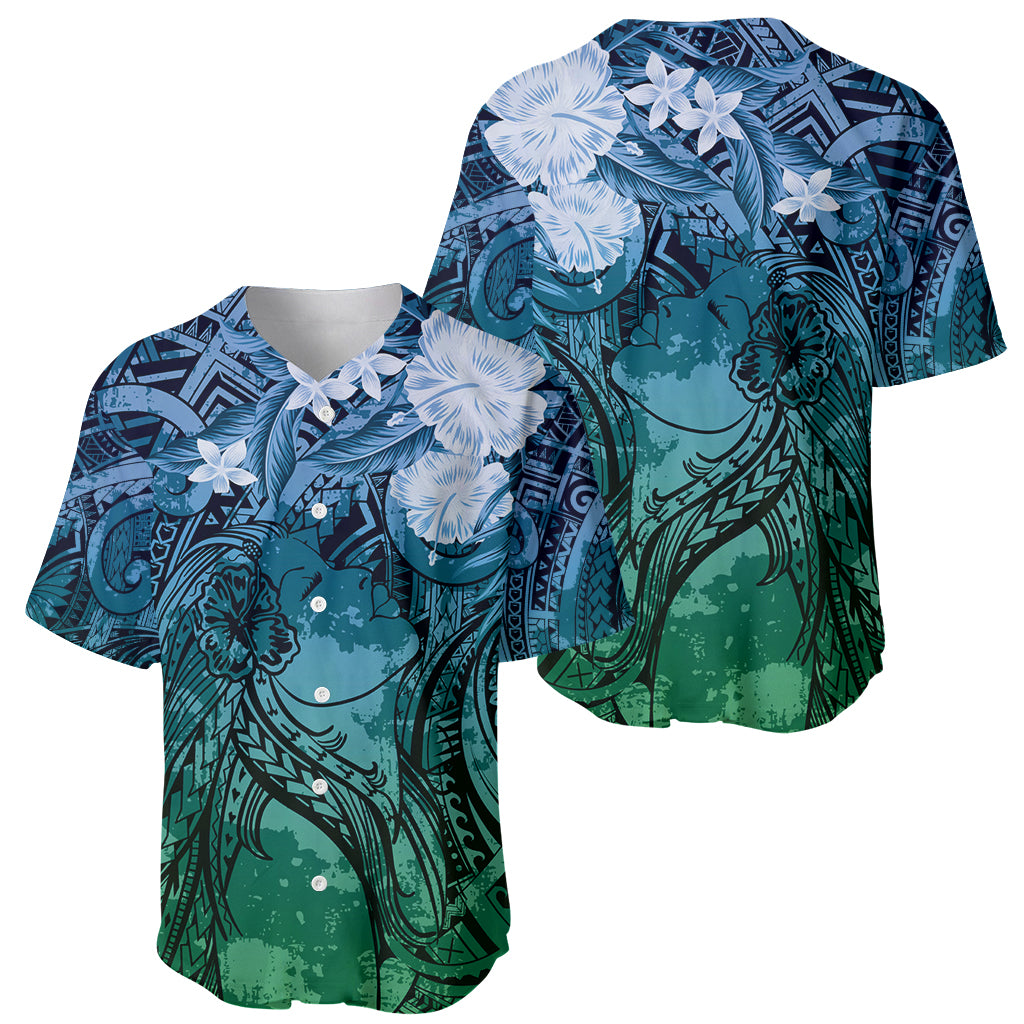 Pacific Beauty Girl Baseball Jersey Blue Polyneisan Tribal Vintage Motif