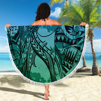 Pacific Beauty Girl Beach Blanket Blue Polyneisan Tribal Vintage Motif
