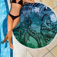 Pacific Beauty Girl Beach Blanket Blue Polyneisan Tribal Vintage Motif