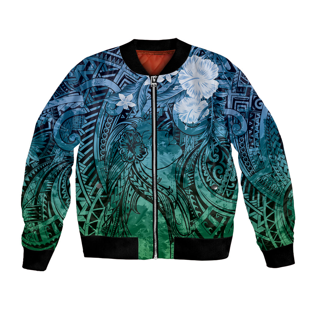 Pacific Beauty Girl Bomber Jacket Blue Polyneisan Tribal Vintage Motif LT9 Unisex Blue - Polynesian Pride