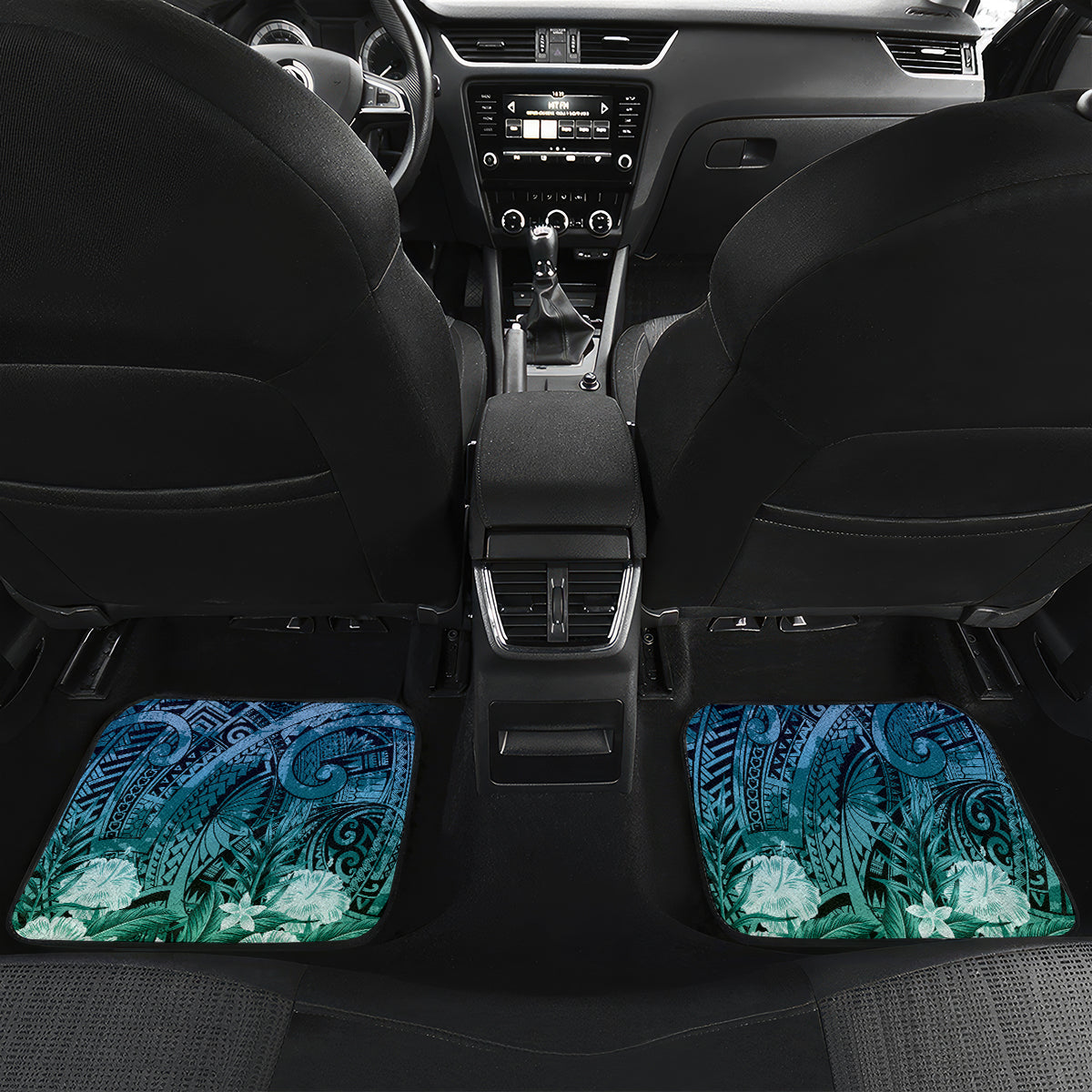 Pacific Beauty Girl Car Mats Blue Polyneisan Tribal Vintage Motif