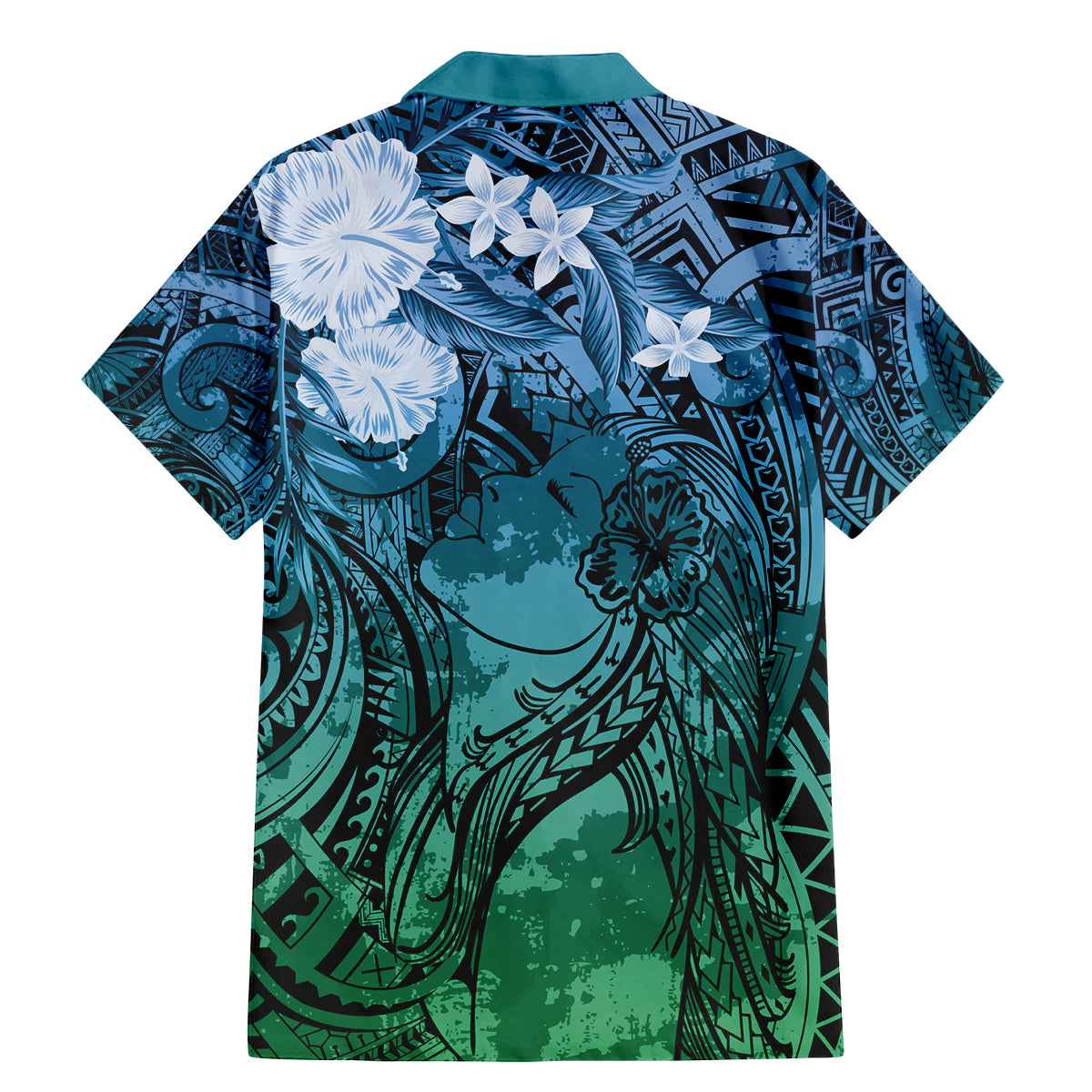 Pacific Beauty Girl Family Matching Mermaid Dress and Hawaiian Shirt Blue Polyneisan Tribal Vintage Motif