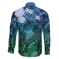 Pacific Beauty Girl Family Matching Tank Maxi Dress and Hawaiian Shirt Blue Polyneisan Tribal Vintage Motif