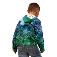 Pacific Beauty Girl Kid Hoodie Blue Polyneisan Tribal Vintage Motif