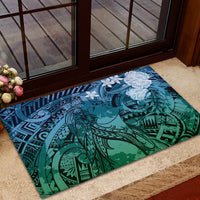 Pacific Beauty Girl Rubber Doormat Blue Polyneisan Tribal Vintage Motif