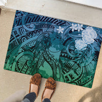 Pacific Beauty Girl Rubber Doormat Blue Polyneisan Tribal Vintage Motif