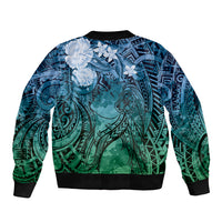 Pacific Beauty Girl Sleeve Zip Bomber Jacket Blue Polyneisan Tribal Vintage Motif