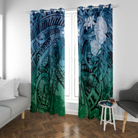 Pacific Beauty Girl Window Curtain Blue Polyneisan Tribal Vintage Motif
