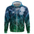 Pacific Beauty Girl Zip Hoodie Blue Polyneisan Tribal Vintage Motif