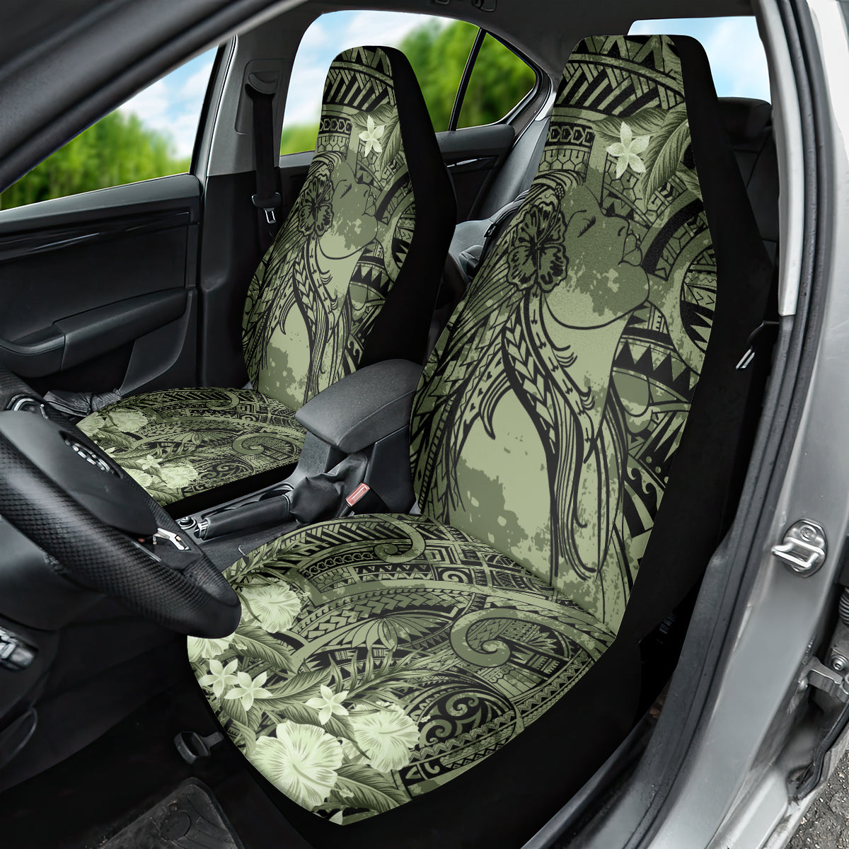 Pacific Beauty Girl Car Seat Cover Green Polyneisan Tribal Vintage Motif