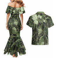Pacific Beauty Girl Couples Matching Mermaid Dress and Hawaiian Shirt Green Polyneisan Tribal Vintage Motif LT9 - Polynesian Pride