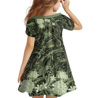 Pacific Beauty Girl Family Matching Tank Maxi Dress and Hawaiian Shirt Green Polyneisan Tribal Vintage Motif