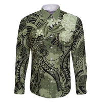 Pacific Beauty Girl Family Matching Tank Maxi Dress and Hawaiian Shirt Green Polyneisan Tribal Vintage Motif