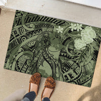 Pacific Beauty Girl Rubber Doormat Green Polyneisan Tribal Vintage Motif LT9 - Polynesian Pride