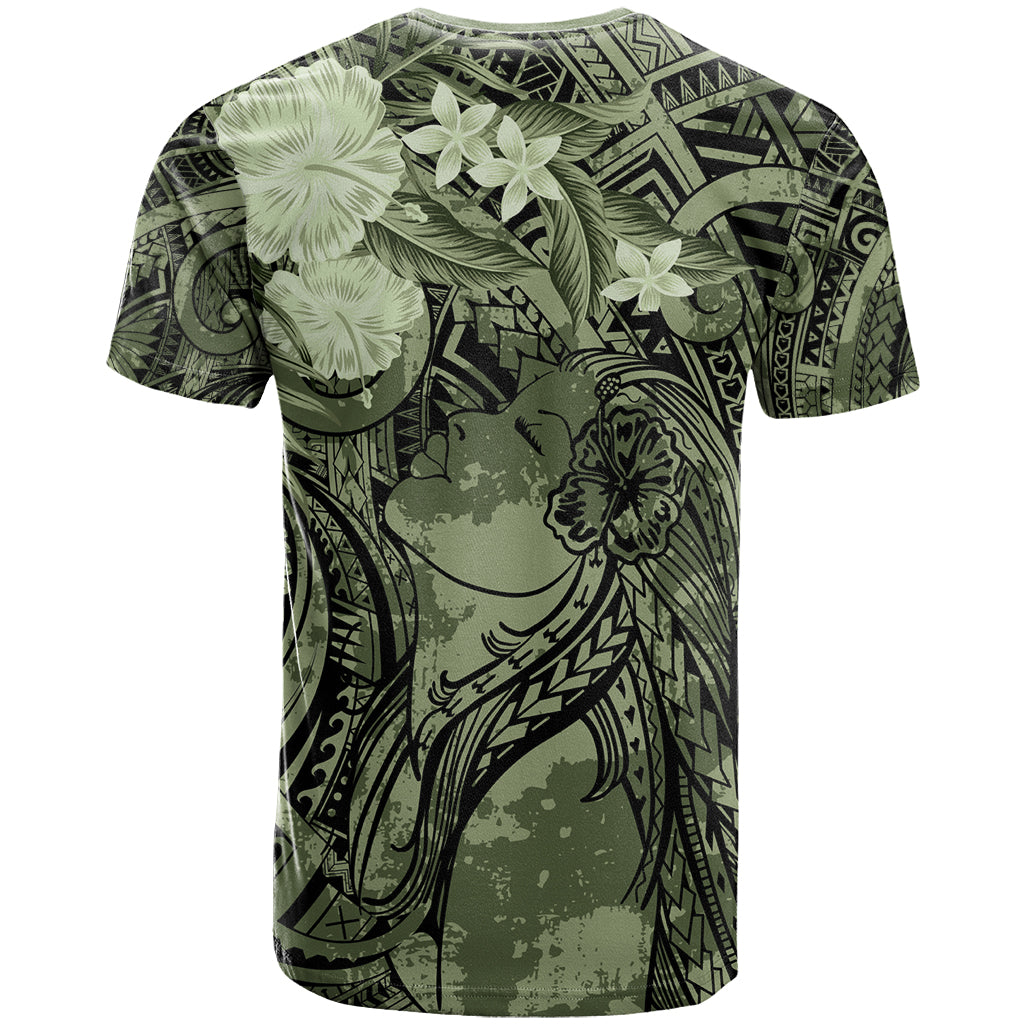 Pacific Beauty Girl T Shirt Green Polyneisan Tribal Vintage Motif