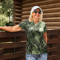 Pacific Beauty Girl Women Polo Shirt Green Polyneisan Tribal Vintage Motif