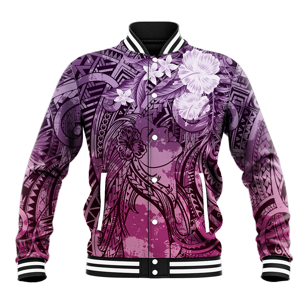 Pacific Beauty Girl Baseball Jacket Pink Polyneisan Tribal Vintage Motif