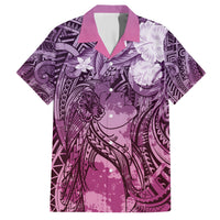 Pacific Beauty Girl Family Matching Short Sleeve Bodycon Dress and Hawaiian Shirt Pink Polyneisan Tribal Vintage Motif