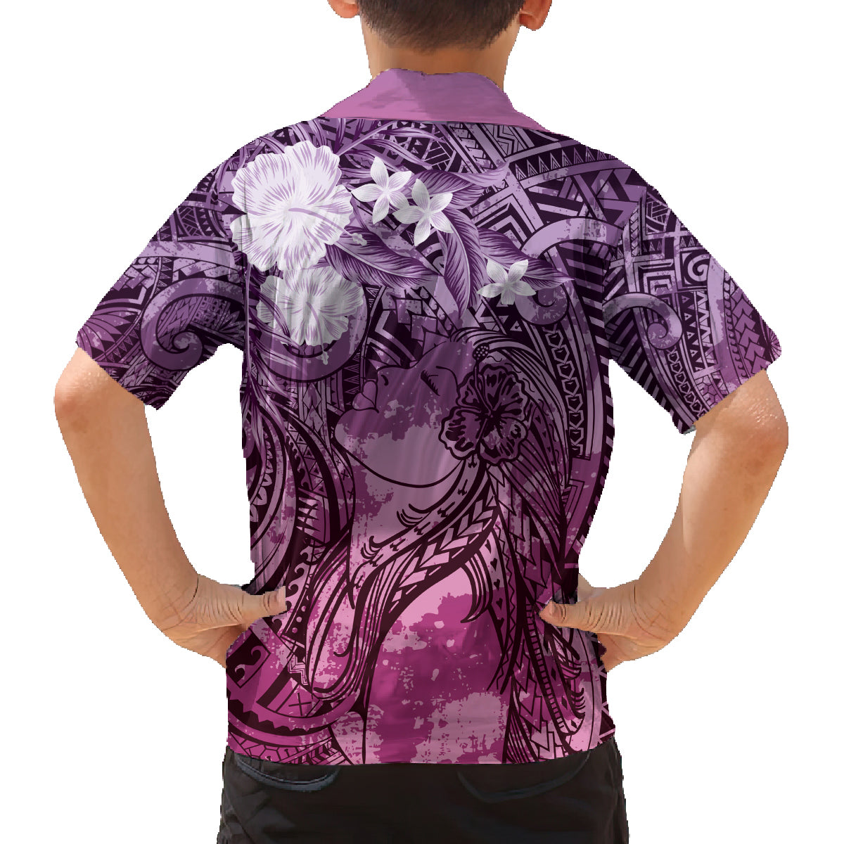 Pacific Beauty Girl Family Matching Tank Maxi Dress and Hawaiian Shirt Pink Polyneisan Tribal Vintage Motif