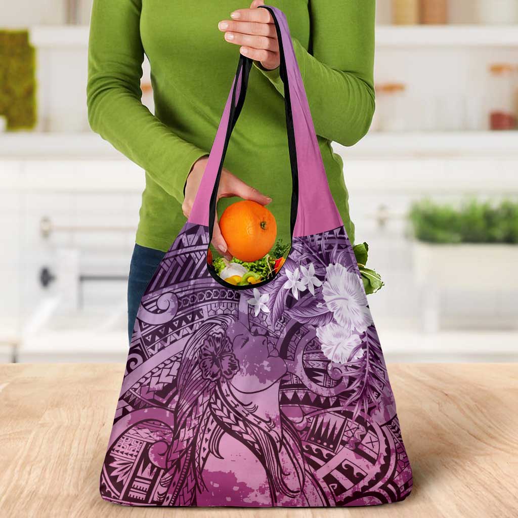 Pacific Beauty Girl Grocery Bag Pink Polyneisan Tribal Vintage Motif