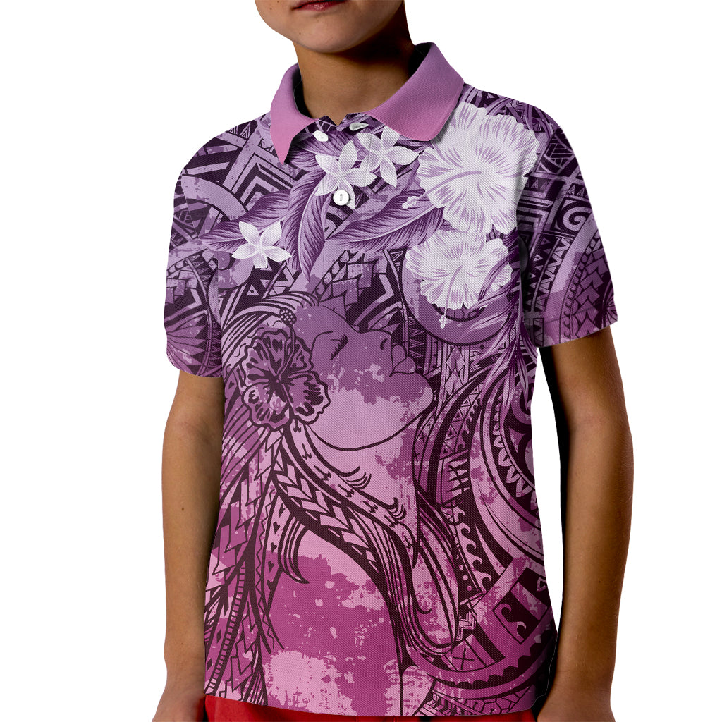 Pacific Beauty Girl Kid Polo Shirt Pink Polyneisan Tribal Vintage Motif