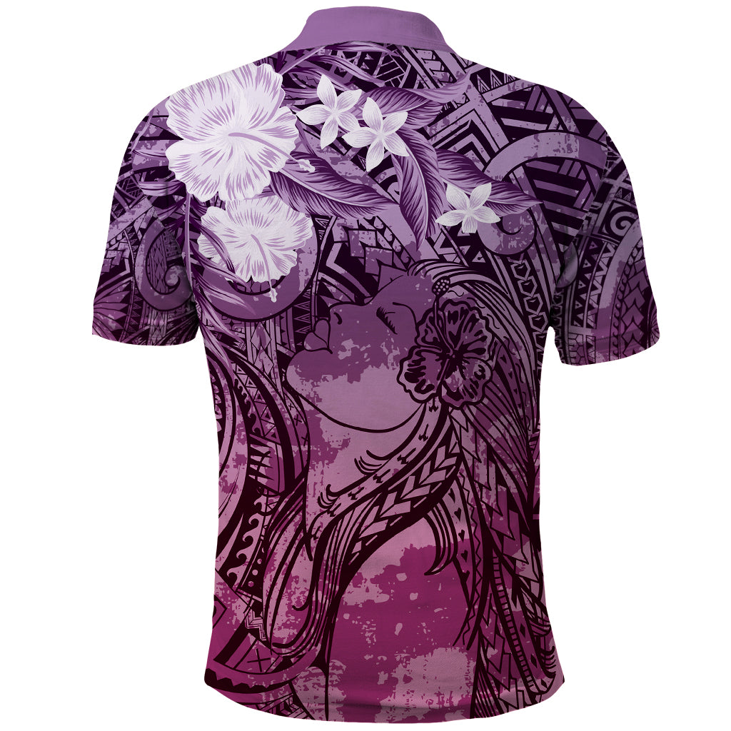 Pacific Beauty Girl Polo Shirt Pink Polyneisan Tribal Vintage Motif