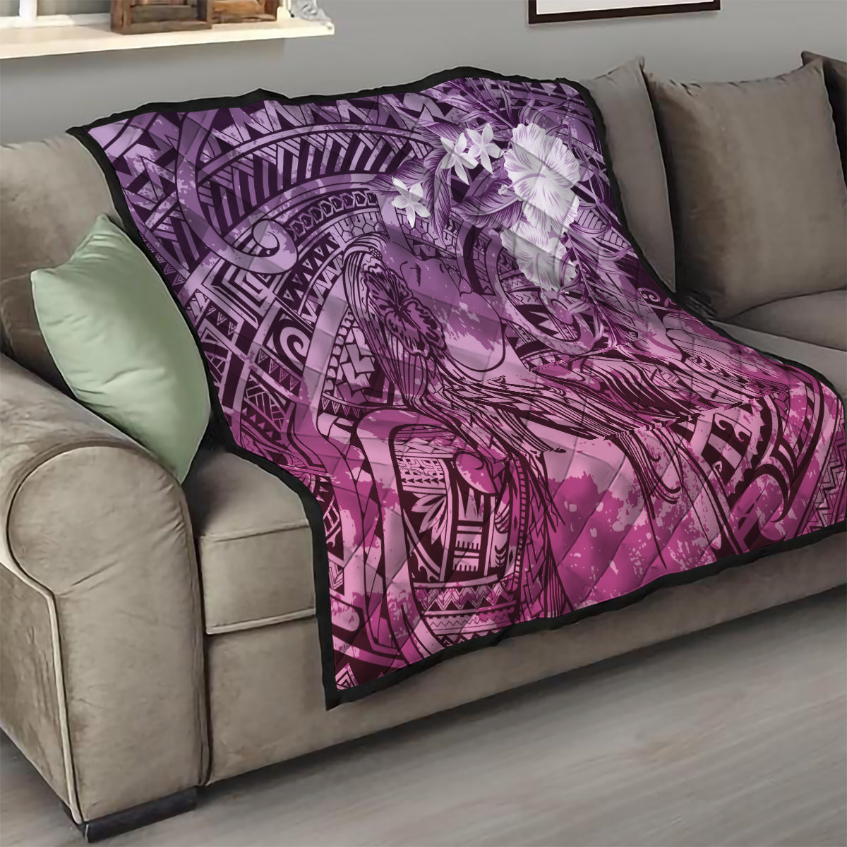 Pacific Beauty Girl Quilt Pink Polyneisan Tribal Vintage Motif