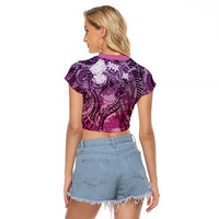 Pacific Beauty Girl Raglan Cropped T Shirt Pink Polyneisan Tribal Vintage Motif
