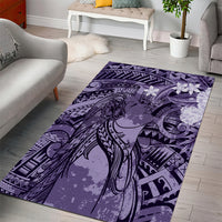 Pacific Beauty Girl Area Rug Violet Polyneisan Tribal Vintage Motif