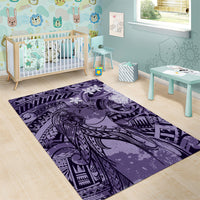 Pacific Beauty Girl Area Rug Violet Polyneisan Tribal Vintage Motif