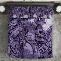 Pacific Beauty Girl Bedding Set Violet Polyneisan Tribal Vintage Motif