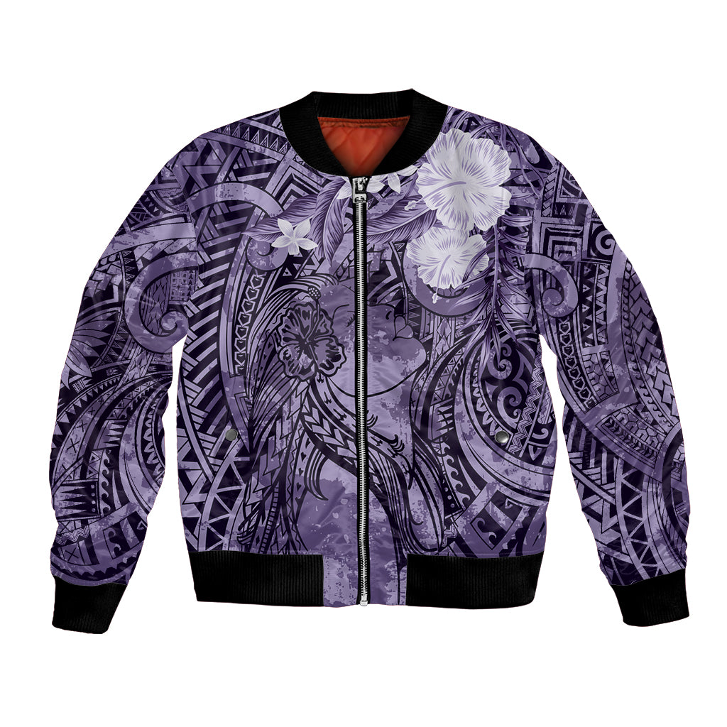 Pacific Beauty Girl Bomber Jacket Violet Polyneisan Tribal Vintage Motif LT9 Unisex Violet - Polynesian Pride