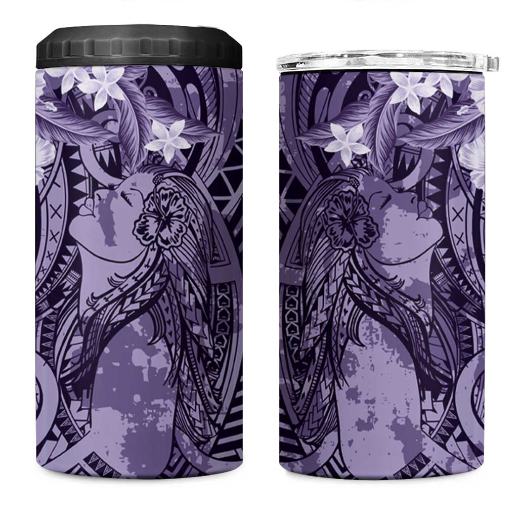 Pacific Beauty Girl 4 in 1 Can Cooler Tumbler Violet Polyneisan Tribal Vintage Motif